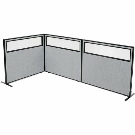 INTERION BY GLOBAL INDUSTRIAL Interion Freestanding 3-Panel Corner Room Divider w/Partial Window 48-1/4inW x 42inH Panels Gray 695046GY